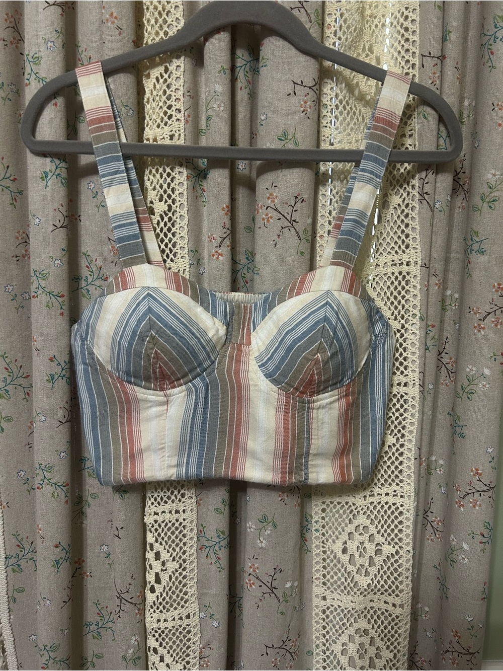 American Eagle Striped Bustier Crop Top Corset Tank Blue Red Small